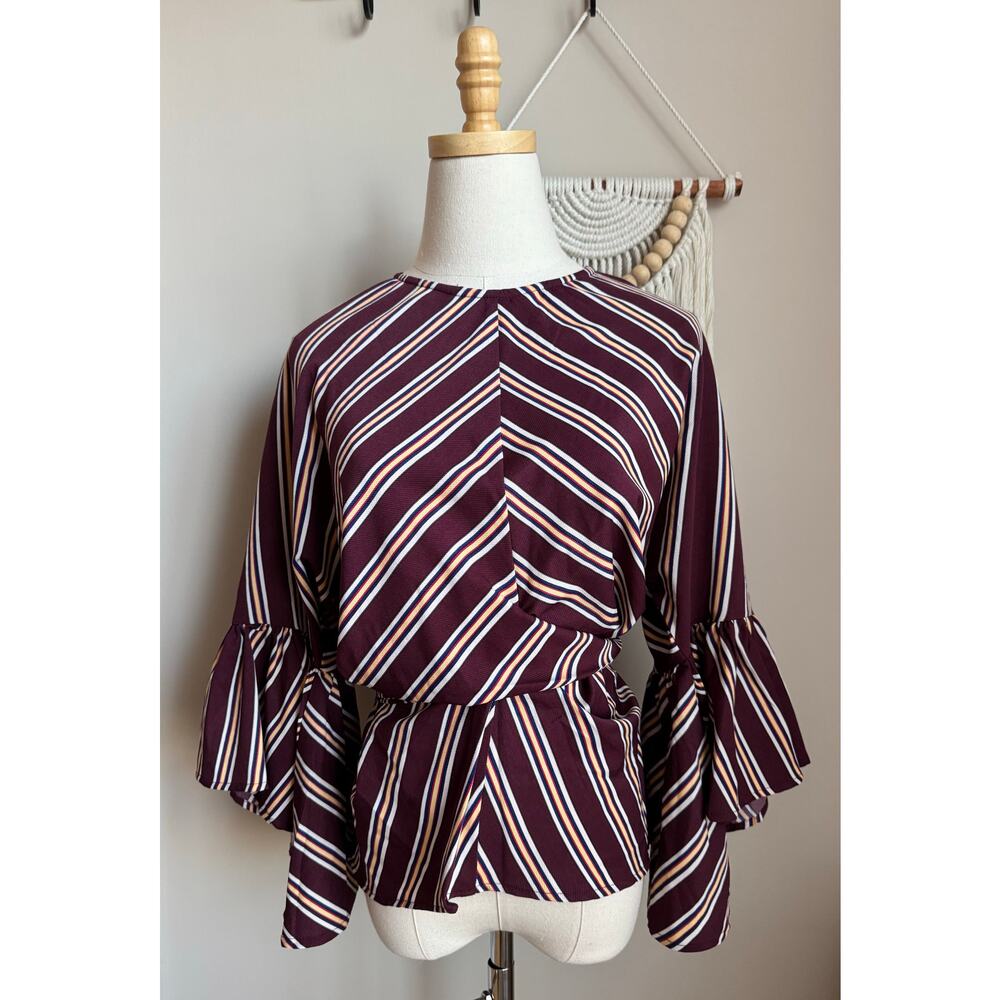 Umgee Maroon Striped Tie Back Top sz S